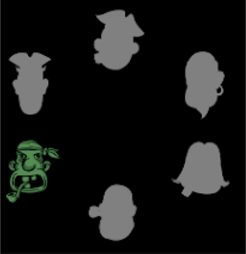 An example BCI stimulus, using green pirate faces as highlights